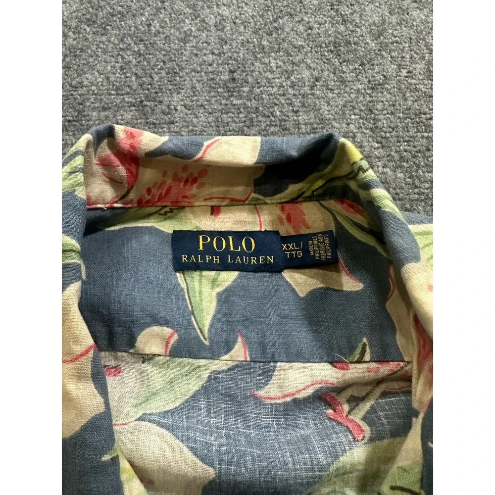Polo Ralph Lauren Men's 2XL Button Up Camp Shirt Floral AOP Linen Blend Loop